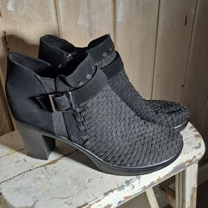 Black Textured Ankle Booties with Buckle Straps